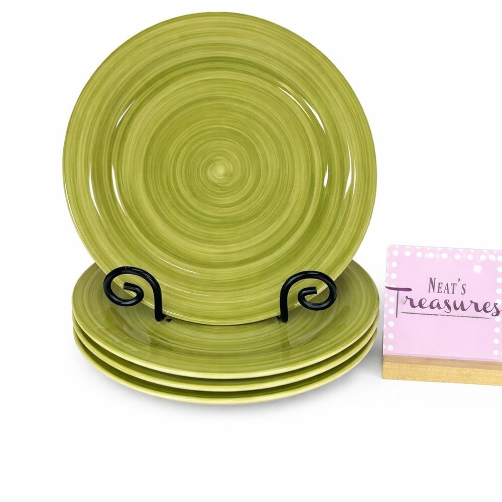 Citrus Grove SAGE GREEN SWIRL C8G1 Hand Paint Stoneware Dinner Plates Set Of 4